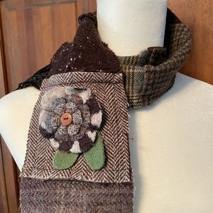 🌸 3/$20 Handcrafted brown and tan patchwork scarf